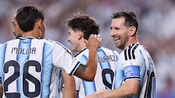 Argentina great Lionel Messi after completing his hat-trick against Algeria at the Kansas City Stadium. AFP