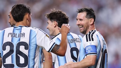 Argentina great Lionel Messi after completing his hat-trick against Algeria at the Kansas City Stadium. AFP