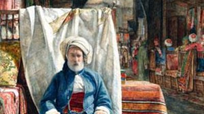 John Frederick Lewis (1805-1876) In the Bezestein, El Khan Khalil, Cairo (The Carpet Seller) 1850 Watercolour on paper.