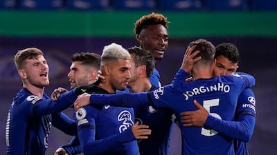 Thiago Silva celebrates with teammates after scoring for Chelsea against West Ham. EPA