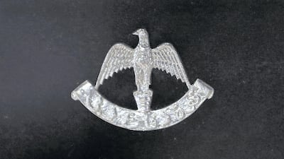 Dubai Defence Force insignia on display at the UAE Armed Forces Exhibition held at Etihad Museum in Dubai. Pawan Singh / The National