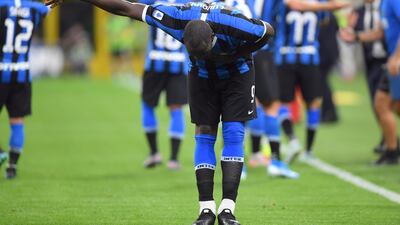 Romelu Lukaku bows to Inter Milan supporters after scoring his first goal for the club in the 4-0 win over Lecce. Reuters