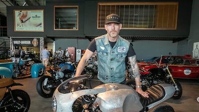 Motorcycle builder Stewart Holmes from Australia with his custom BMW R9T at the annual Art of Motorcycle show at Port Rashid in Dubai. All photos: Antonie Robertson / The National