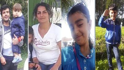 (Left to right) Rasoul Iran-Nejad, 35, Shiva Mohammad Panahi, 35, Anita, nine, and Armin, six, died in the English Channel. Their toddler, Artin, (far left) is still missing. HENGAW