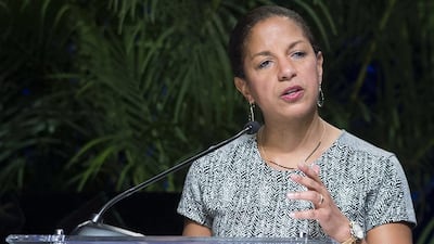 US national security advisor Susan Rice speaks during the Kahlil Gibran Spirit of Humanity Awards Gala in Washington, DC. Saul Loeb / AFP