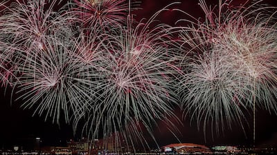 Fireworks are set off at Yas Bay Waterfront in Abu Dhabi, to celebrate Union Day