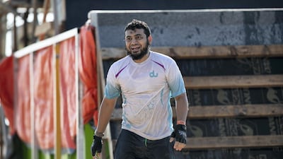 A competitor gathers his breath.