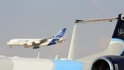 An Airbus A380 gives a flying display at the Dubai Airshow. Christopher Furlong / Getty Images