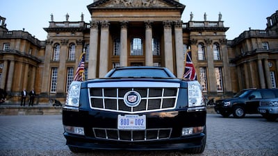 One of the armoured limousines accompanying US President Donald Trump is parked at Blenheim Palace. AFP