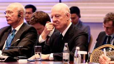 UN Special Envoy for Syria Staffan de Mistura attends the plenary session of Syria peace talks brokered by Iran, Russia and Turkey in Astana on November. AFP
