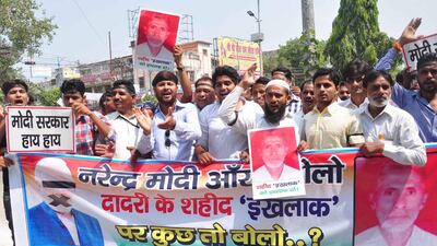 A congress of party workers protesting against Prime Minister Narendra Modi Amid rising communal tension in Dadri days after the public lynching of Mohd Akhlaq Dadri in Allahabad. Amar Deep / Pacific Press / LightRocket via Getty Images