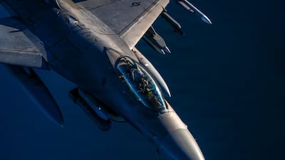 A US Air Force F-16 fighter jet patrols the skies over the Middle East. Photo: Centcom
