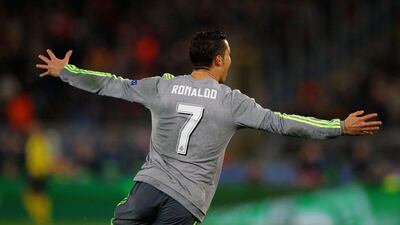 Cristiano Ronaldo of Real Madrid celebrates scoring against AS Roma in the Champions League on Wednesday night. Paolo Bruno / Getty Images / February 17, 2016