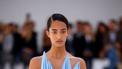 There were sculptural dresses at the Loewe spring/summer 2023 show, where jersey was draped over a three-dimensional metal frame. Getty