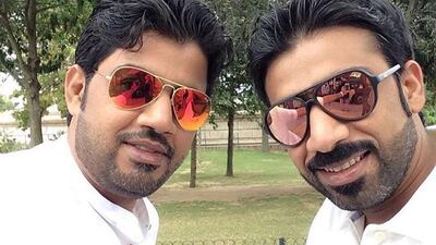 Pilot Nawwaf Abdullah Salim Al Nuaimi (right) who died in a training accident on Sunday is pictured with his brother Omar Al Nuaimi (left). Courtesy Issa Al Nuaimi