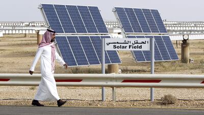 Solar panels at Saudi Arabia's King Abdulaziz City of Sciences and Technology, in Riyadh. The kingdom plans to generate 50 per cent of its power from renewables by 2030. Reuters