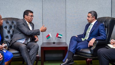 H.H. Sheikh Abdullah bin Zayed Al Nahyan, Minister of Foreign Affairs and International Cooperation, with Eri Rabary Njaka, Foreign Minister of Madagascar. Wam
