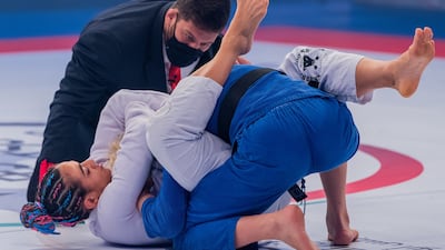 Beatriz Mesquita (in white) won her seventh gold at the Abu Dhabi World Professional Jiu-Jitsu Championship at Jiu-Jitsu Arena on Friday, November 19, 2021. UAEJJF