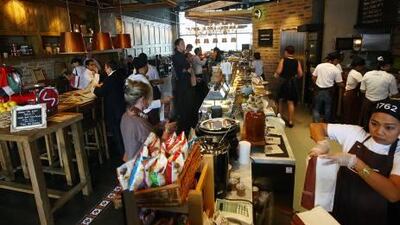 Dubai, United Arab Emirates-December 19, 2011: General view of 1762 Restautant at DIFC in Dubai . ( Satish Kumar / The National ) For Arts & LifCome lunchtime, 1762 in DIFC gets pretty busy. Marketed as a gourmet deli, it offers a fixed menu as well as daily specials.