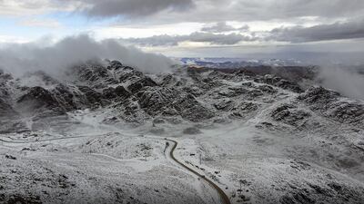 Snow has been falling on Jebel Al Lawz in the Tabuk region of Saudi Arabia. Photo: SPA