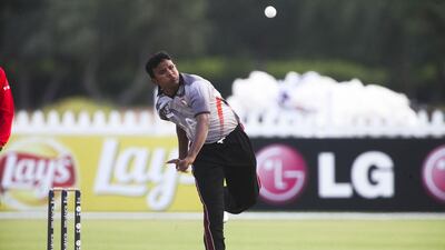 UAE spinner Shadeep Silva shown during Cricket World Cup qualifying matches last November. Lee Hoagland / The National / November 24, 2013