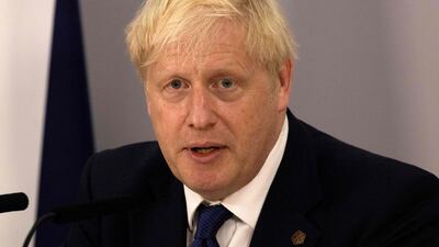 Britain's Prime Minister Boris Johnson addresses a press conference during the Commonwealth Heads of Government Meeting. AFP