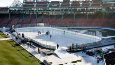 The ice rink being prepared for today's NHL Winter Classic at baseball's historic Fenway Park.