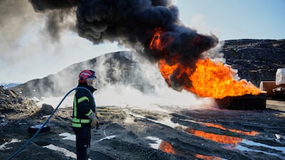 Young firefighters take part in the Arctic basic training course supervised by the Danish Army in Sisimiut, Greenland. AP