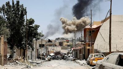 Smoke rises from clashes in the neighbourhood of Shifa, in western Mosul, Iraq on June 15, 2017 as the battle against ISIL continues. Erik De Castro/Reuters