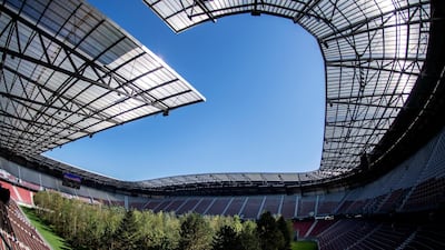 A general view of the 'For Forest - The Unending Attraction of Nature' art installation during a press preview at the Woerthersee Stadium, in Klagenfurt am Woerthersee, Austria. EPA