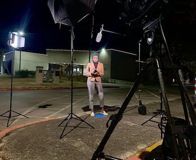 Reporter Tahera Rahman preparing for a live shot in Texas.