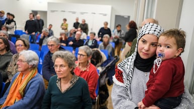 About 26 Gazan musicians and researchers and their families - some seen here in Angers in January 2025 - have been evacuated to France since late 2023 under the Pause programme. AFP