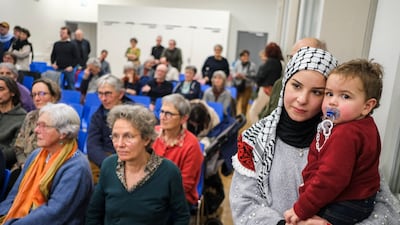 About 26 Gazan musicians and researchers and their families - some seen here in Angers in January 2025 - have been evacuated to France since late 2023 under the Pause programme. AFP