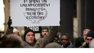 Protesters call for unemployment benefits in Chicago.