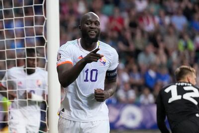 Belgium's Romelu Lukaku celebrates after scoring his side's second goal against Estonia. AP