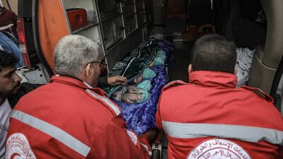 Medics prepare to transport premature babies from the Emirates Hospital in Rafah to Egypt for specialist treatment. EPA