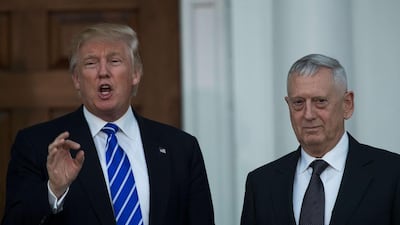 US president-elect Donald Trump stands with retired Marine Corps general James Mattis after their meeting at the Trump International Golf Club in Bedminster Township, New Jersey, on November 19, 2016. Drew Angerer/Getty Images/AFP