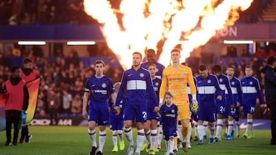 Chelsea's Cesar Azpilicueta leads his team out during the Premier League match at Stamford Bridge. PA Photo