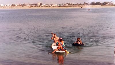 Cynthia Leboutte and her daughter Joelle explore the Maaridh habour with friends at the Sailing Club in the late 1980s. Courtesy: Michelle Leboutte