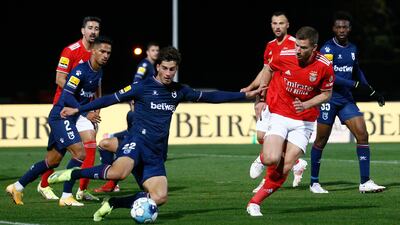 Belenenses' Henrique Pires in action against Benfica' Jan Vertonghen. EPA