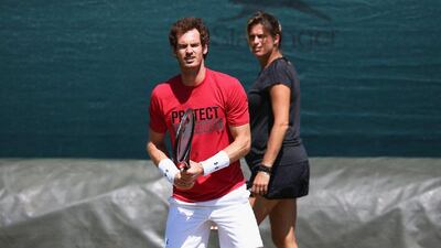 Andy Murray on the pracitce courts ahead of his third round match against Andreas Seppi. Ian Walton / Getty Images / July 3, 2015