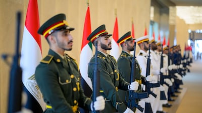 A UAE Armed Forces honour guard in place for the arrival of Mr El Sisi