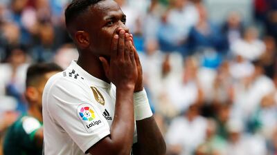 Real Madrid's Vinicius Junior reacts after a missed chance. Reuters