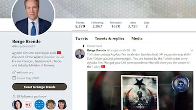 Børge Brende's Twitter account has been attacked. Twitter