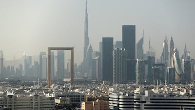 View of the Dubai skyline. Earlier this week, Dubai government approved the emirate's budget for 2024 to 2026, allocating $67.14 billion of expenditure. Pawan Singh / The National