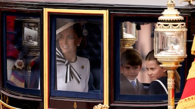 The Princess of Wales, Prince George, Princess Charlotte and Prince Louis attend the Trooping the Colour parade in London to honour King Charles III's official birthday. Reuters