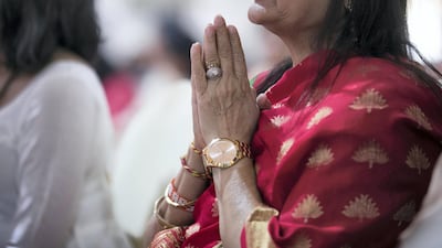 The shilanyas vidhi of the first traditional Hindu temple in the UAE is performed in the holy presence of His Holiness Mahant Swami Maharaj, the spiritual leader of BAPS Swaminarayan Sanstha.