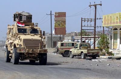 Yemeni pro-government forces patrol at a road in Hodeidah on November 15. EPA