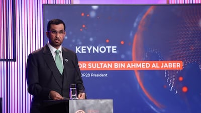 Dr Sultan Al Jaber speaks at the Weltsaal Conference in Berlin. Photo: Cop28