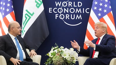 US President Donald Trump and Iraqi President Barham Salih hold bilateral talks during the 50th World Economic Forum (WEF) annual meeting in Davos, Switzerland. Reuters